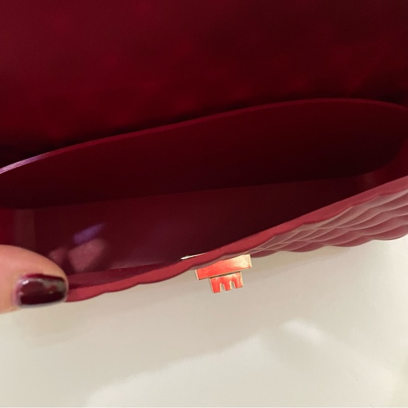 NWOT Le Miel Ruby Red Matte Jelly Medium Flap Bag Crossbody Gold Double Chain - Picture 8 of 12